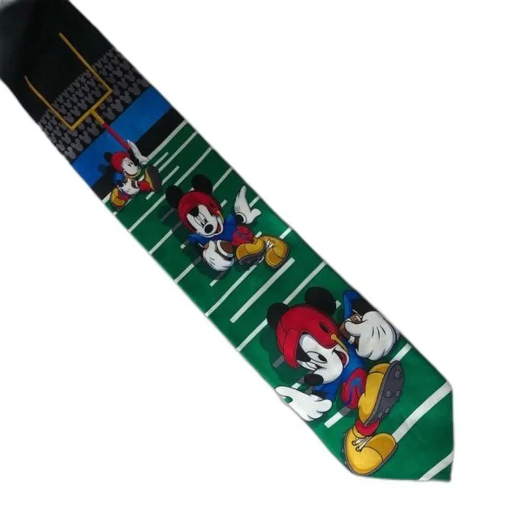 Vintage Disney Silk Mickey Mouse Tie Green Football Themed